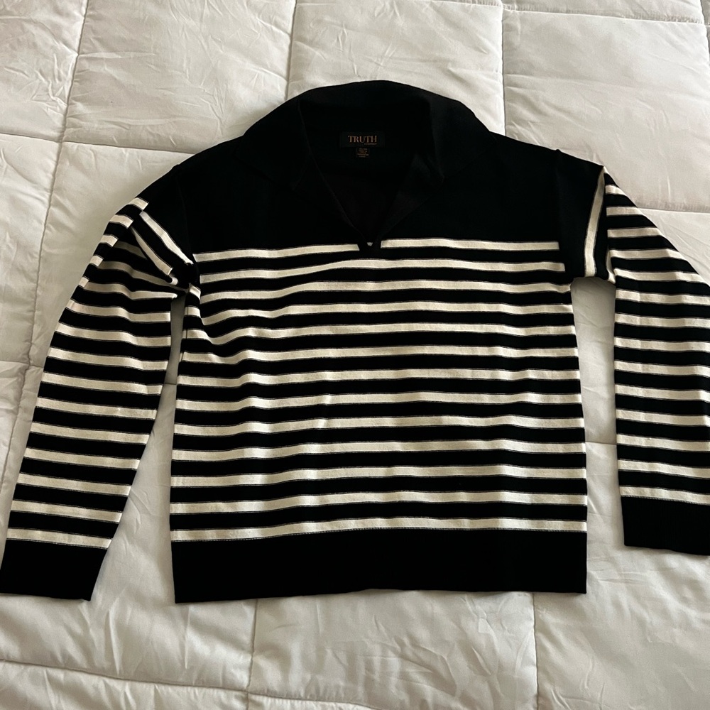 Truth by Republic Black Polo sweater with white Stripes